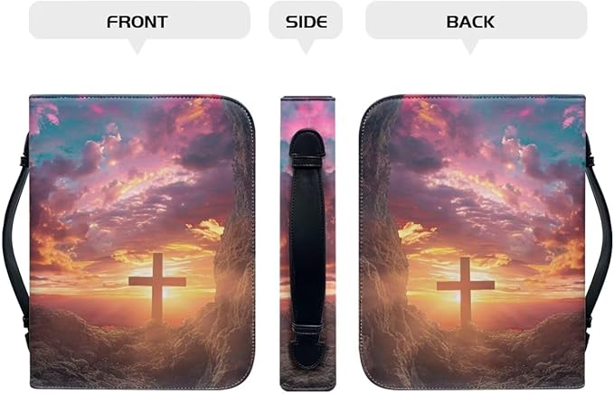 Lotusorchid Bible Book Cover for Women, Cross Print Bible Cover Case Sturdy Zippered Bible Carrying Case with Handle Pocket Portable Bible Bag for Bible Study, Pink, M