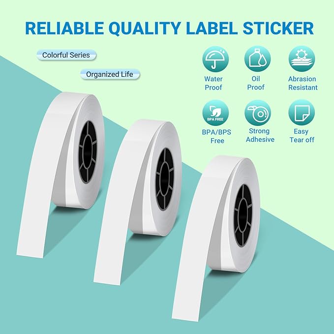 ORGBRO X1 Label Maker Tape, Genuine Thermal Label Print Paper 0.59"×275.6"(15mm×7m), Standard Laminated Office Labeling Tape Replacement, 3-Roll, White