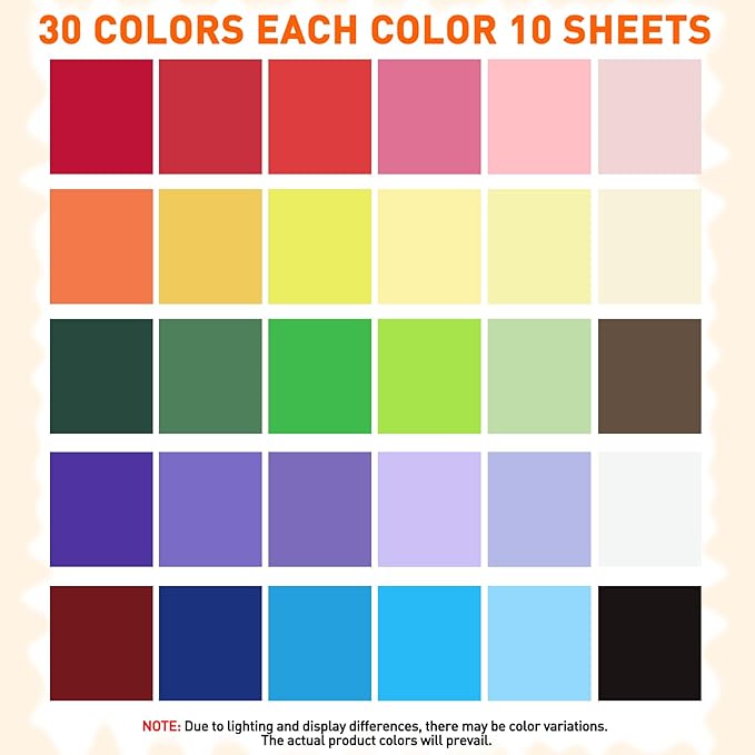 8.5" X 11" Colored Cardstock Bulk 300 Sheets 30 Assorted Colors Construction Paper Card Stock Printer Paper for DIY Crafts, Cricut Card Making, Party Decor, Kids School Supplies, 180 GSM