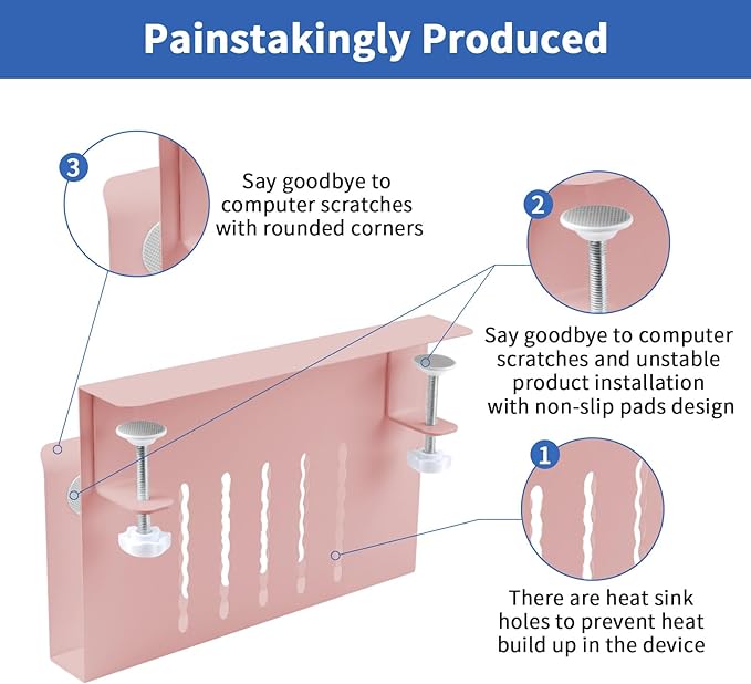 LUKETURE Desk Side Storage, Steel Side Desk Organizer, No Drill Laptop Holder, Clamp on Laptop Mount with Pen Holder, Table Hanging Storage for Home Office, Fits Flat Edge Tables 0.3" to 2.8"