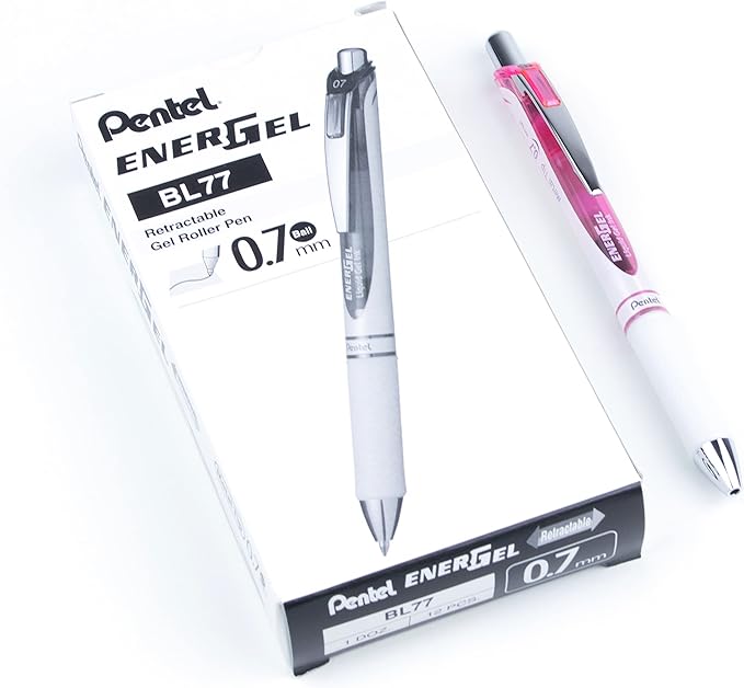 Pentel EnerGel Pearl RTX, 0.7mm, Black Ink, Box of 12 (BL77PWP-A)