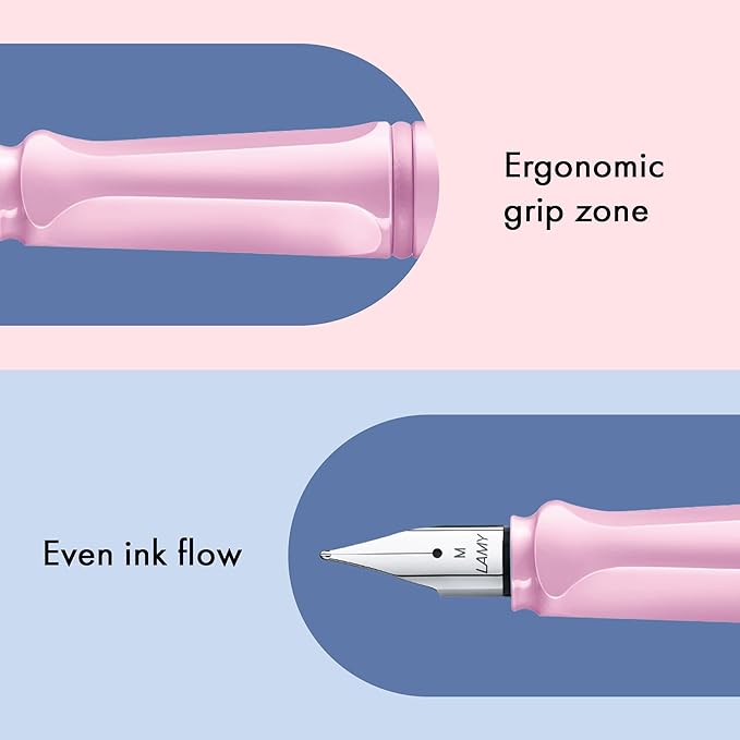 LAMY safari lightrose - Fountain Pen with ergonomic grip & polished steel nib in size M - ideal for any Writing & Calligraphy - including LAMY T 10 blue cartridge - Right-Handed