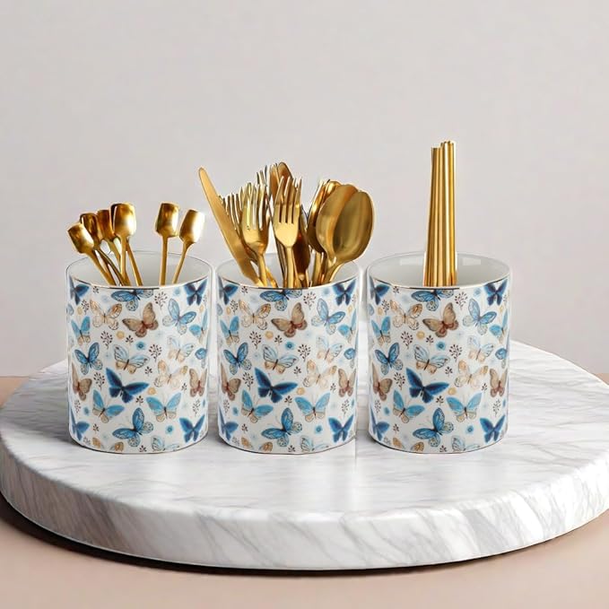 Pencil Cup Sturdy Metal frame with white Ceramic Pen Holder For Desks and kitchen Appliance Holders