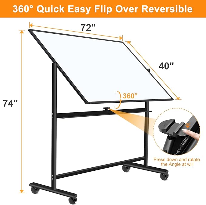 H-Qprobd Dry Erase Board with Stand 72"x40" Magnetic Mobile whiteboard on Wheels Double-Sided Rolling Whiteboard for Office, Home & School