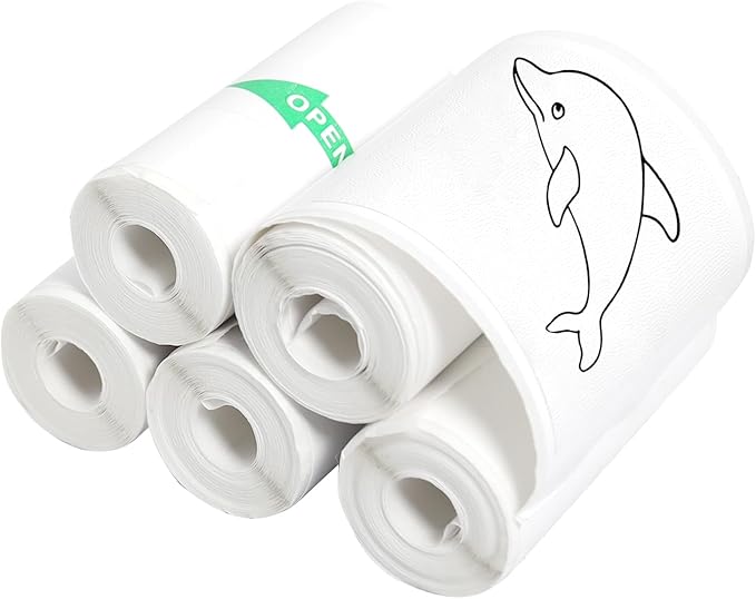 5 Rolls of Thermal Adhesive Sticker Paper by KozyOne, 57 x 25 mm Coreless Inkless Black and White Print Paper for Mini Thermal Printer, Cash Register, POS Receipt and More