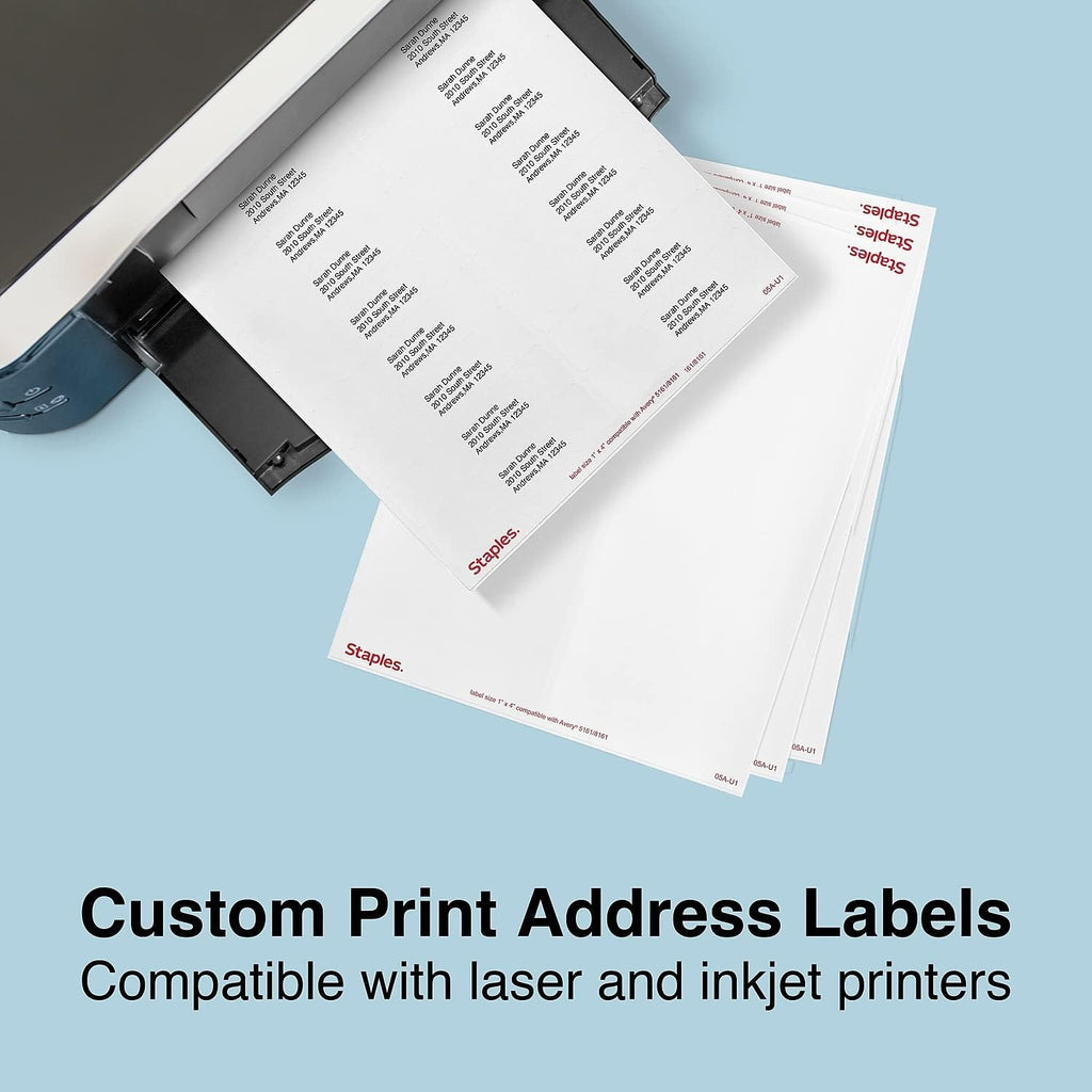 Staples® White Inkjet/Laser Address Labels 1" X 4", 5,000/Box