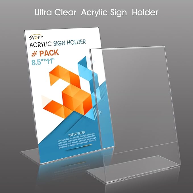 6 Pack 8.5 x 11 Acrylic Sign Stand Holders - 8.5 x 11 Inches Clear Plastic Table Paper Display Stand, Suit for Displaying Posters, Picture, Flyers, Menu