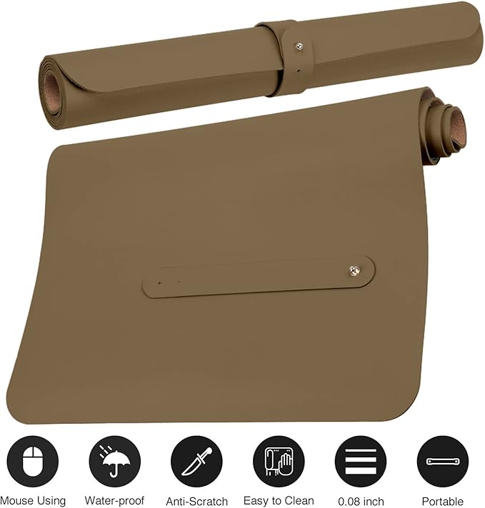 Boutilon Leather Desk Pad 35" x 17", Non-Slip, Waterproof PU Leather, Dark Apricot