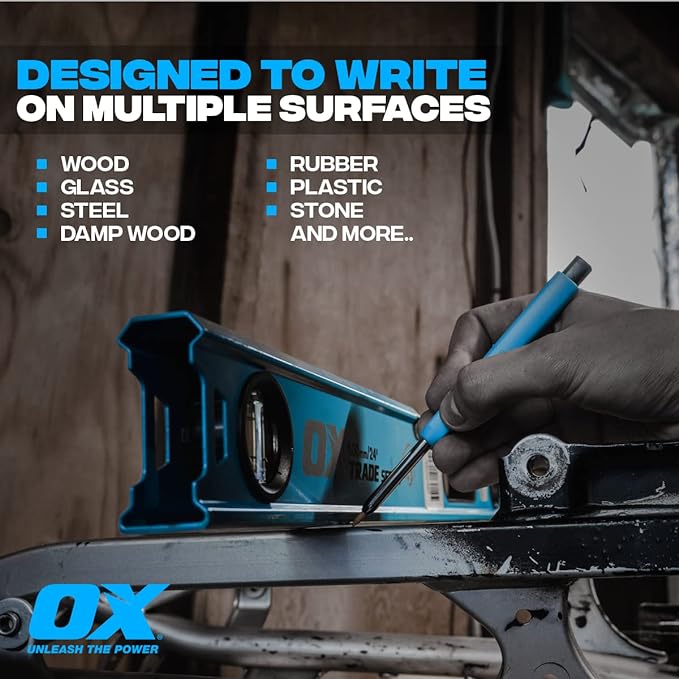 OX Tools Carpenter Pencils Pro Tuff Carbon Marking Pencil Mechanical Construction Pencil With 4 Leads & Pencil Holder & Sharpener Belt Clip Construction Pencil Carpenter Pencil OX-P503210