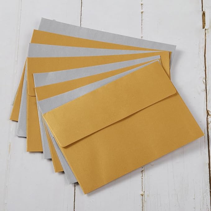 50 Pieces Metallic Color Self Seal Envelopes for Greeting Cards, Invitations, Postcards (Gold, 4x6)
