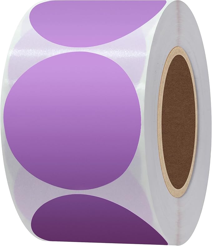 Hybsk 2 inch Circle Color Direct Thermal Stickers Shipping Labels for Barcodes,Name Tag,DIY Logo Design,QR Code,Inventory– Compatible with Zebra,Rollo,Munbyn,and More-750 pcs (2 inch,Purple)