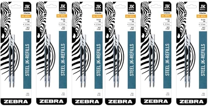 Zebra G-301 Stainless Steel Pen JK-Refill, Medium Point, 0.7mm, Black Ink, 2-Count (6 Pack)