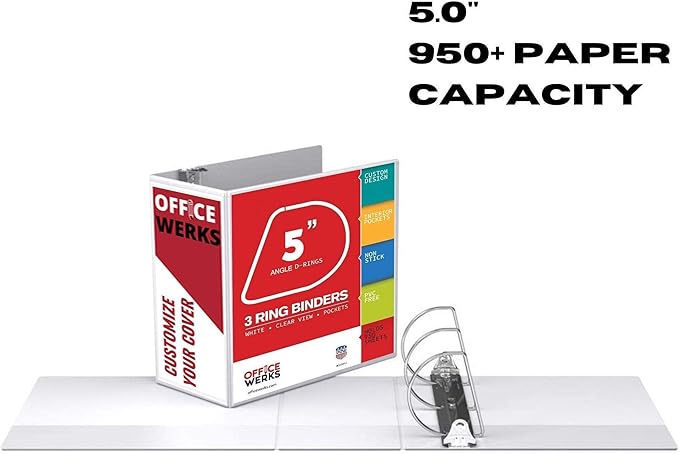 3 Ring Binder, Professional D Ring Binder 5 Inch, Presentation Folder for Standard Pages 8.5 x 11 with Pockets, Crystal Clear View White Binder (4 Pack)