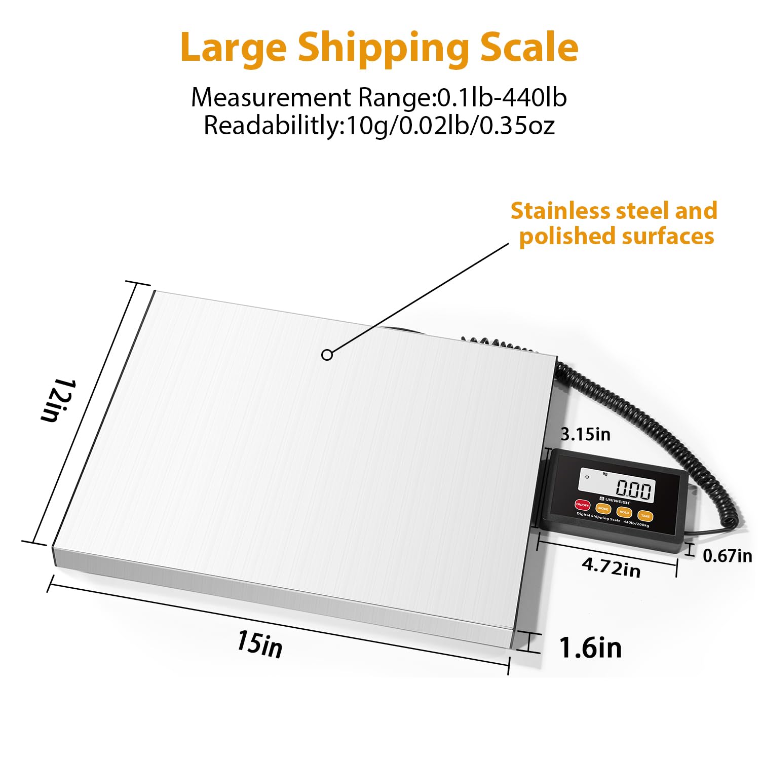 Digital Postal Scale,440lb x 10g Accuracy Shipping Scale,Stainless Steel Platforms,Heavy Duty Scale with LCD/Hold/Tare Functions,Postage Scale for Packages,Luggage Scale,Battery&USB Included
