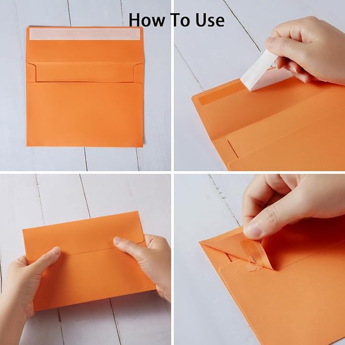 Wishop 100 Pack Orange A7 Envelopes Self-Adhesive 5x7 Envelopes for Invitations, 5x7 Greeting Cards (Dark Orange, 5.24 x 7.21 Inches)