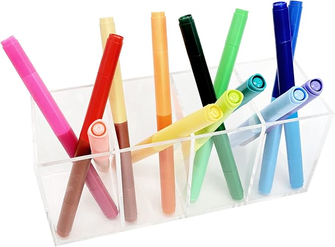 Acrylic Pen Holder 4 Compartments Clear Pencil Holder Organizer Makeup Brush Holder