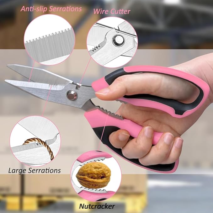 Utility Scissors Heavy Duty, Ultra Sharp Blade Shears, Comfortable Non-Slip Handle, Multipurpose Stainless Steel Scissors For Cutting Cardboard, Fabric, Carpet, Leather, Wire