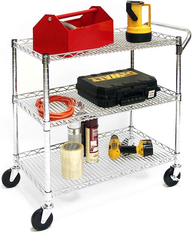 Seville Classics 3-Tier UltraDurable Commercial-Grade NSF-Certifed Service Utility Storage Cart, 34" W, Chrome (1 Pallet of 34 Packs)