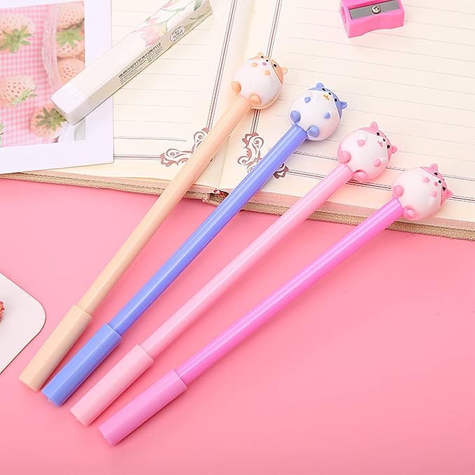 12 Pcs Cartoon Animal Pens, Kawaii School Supplies Pens Cute Cartoon Gel Ink Pens Boys Girls Cute Pens Suitable for Writing, Gifts for Children Teachers, Black Refill Pen Cap Rotate To Pull Out