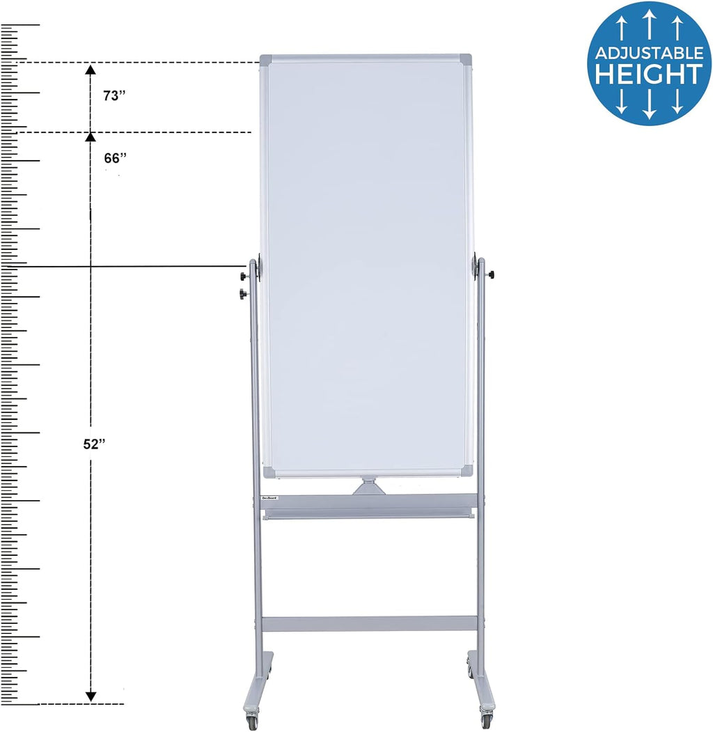Magnetic Mobile Whiteboard 48x24-in 360° Reversible Two-sided White Board with Wheels, Portable Dry Erase Board Easel with Stand for Office Classroom, Include 6 Dry Erase Markers and 1 Eraser