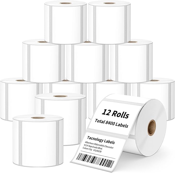 12 Rolls 3" x 2" Direct Thermal Labels - 8400 Labels Multipurpose Address Shipping Labels for Barcode Postage - Adhesive & Perforated, Compatible with Rollo, Zebra, Munbyn, and Other Desktop Printers