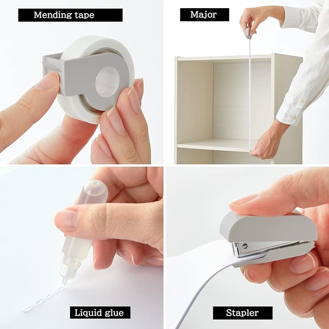 Plus Stationery Kit Gray (Scissors, stapler, tape, liquid glue, cutter, ruler, tape measure, pin for SIM card replacement) TD-001 30-213 With Original Stylus Ballpoint Touch Pen