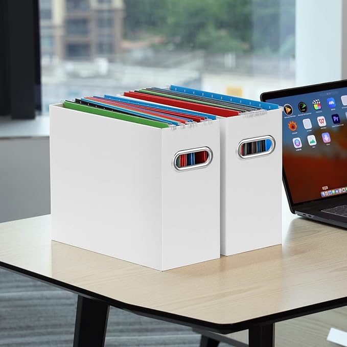 Oterri File Organizer, Small Storage Box, Cardboard File Folder Organizer, Collapsible File Box, Hanging File Organizer for Letter Size, Portable File Box with Handle, Only Box (White,1 Pack)