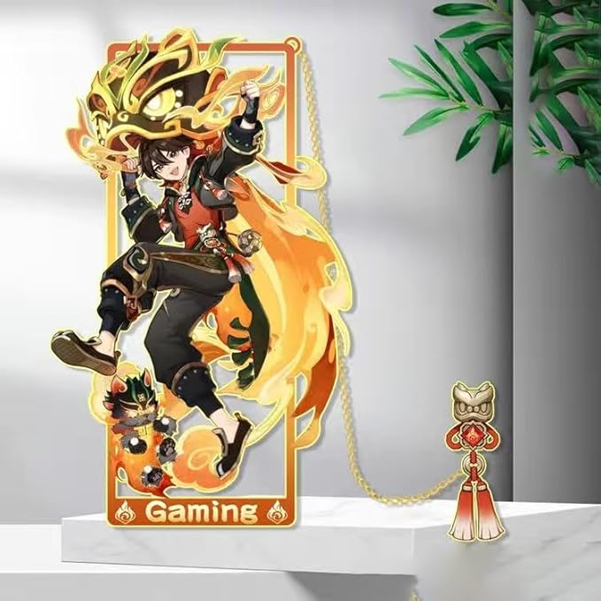 Genshin Impact Gaming Metal Bookmark - Anime Figure Merch with 3D Display Box - Birthday Gifts for Fans Friends Gamer Book Lovers - Zllada