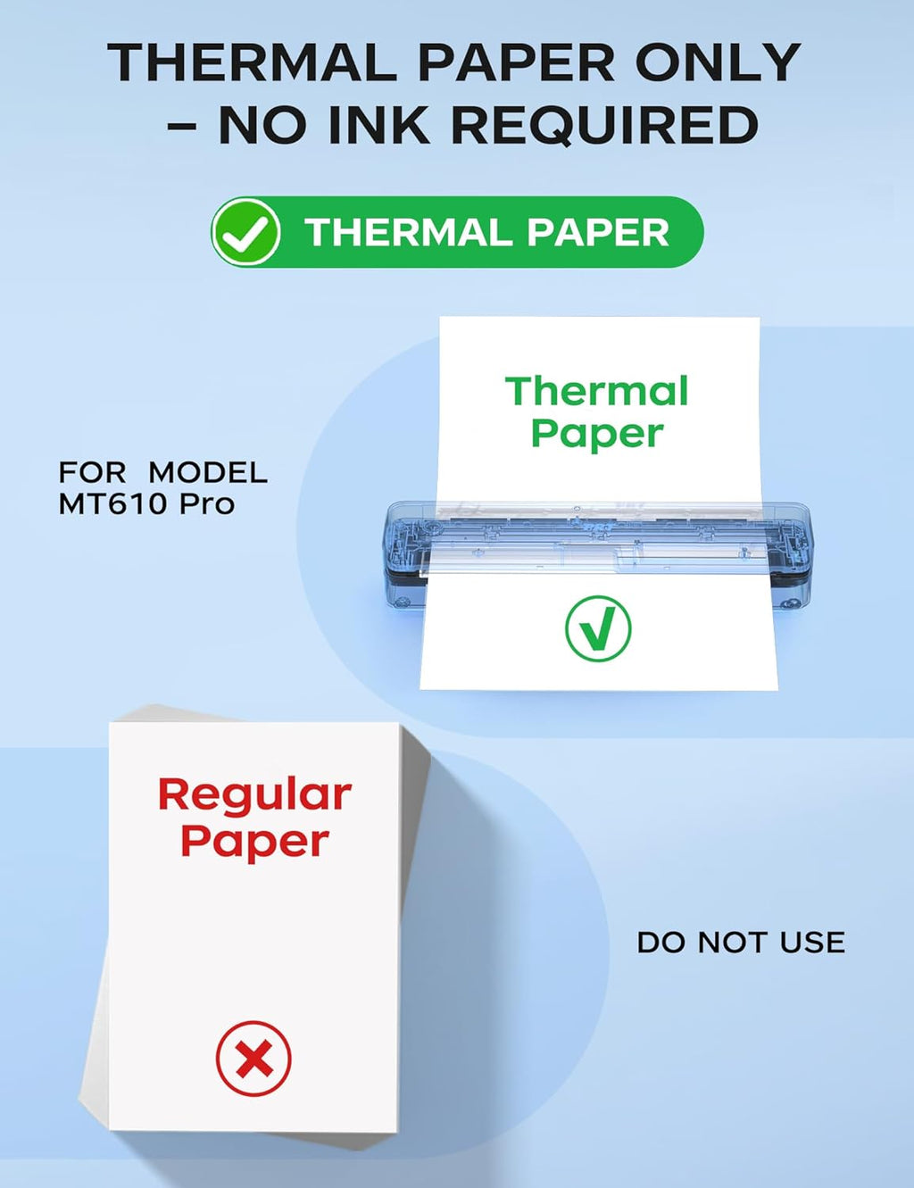 PRT Portable Printer Wireless for Travel, Inkless Bluetooth Small Mobile Thermal Printer, Support 8.5" X 11", A4, Compatible with iOS, Android, Laptop for Home Use, Office & Vehicles, 300 DPI, White