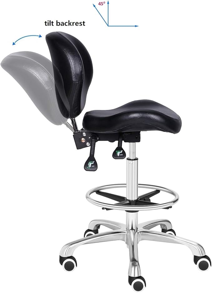 Kaleurrier Adjustable Stools Drafting Chair with Backrest & Foot Rest Drafting Stool Swivel Seat Rolling Wheels for Studio Dental Office Salon Counter Home Desk Chairs (Black)