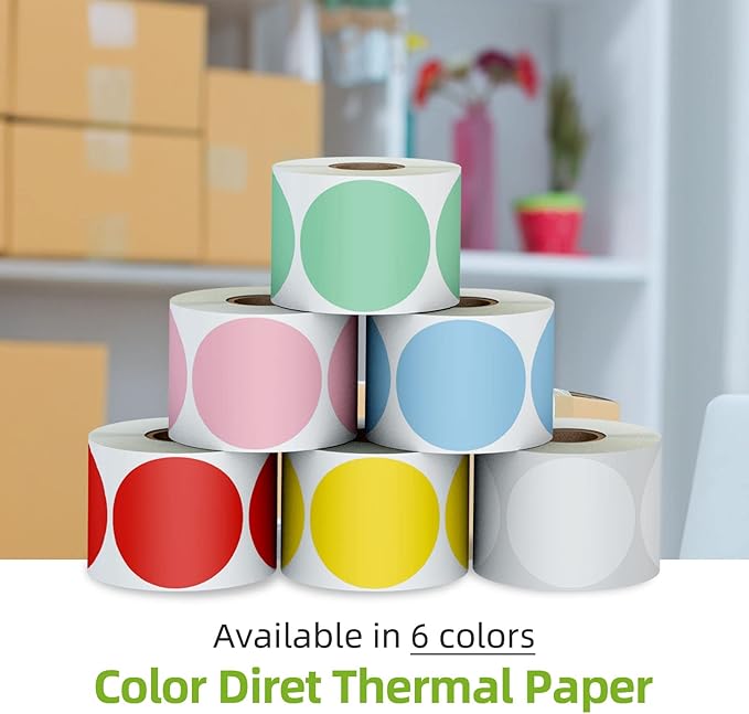 2" Color Circle Direct Thermal Labels, Self-Adhesive Round Direct Thermal Stickers, Multi-Purpose Roll Sticker Labels for DIY Logo Brand Design, QR Code, Name Tag(6 Rolls, 4500 Labels)