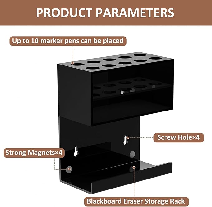 Acrylic Black Whiteboard Magnetic Marker Holder,Wall Mounted Dry Erase Whiteboard Marker Holder Stand Acrylic Magnet Pen Holder for Fridge Refrigerator for School Office Home (Black, 2)