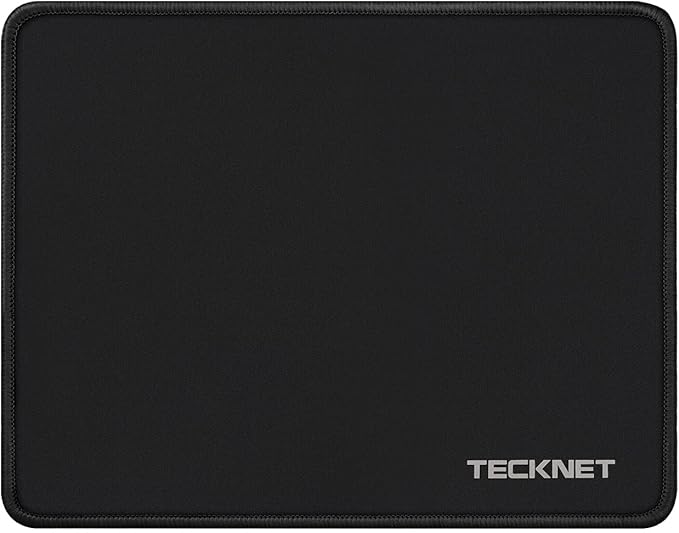 TECKNET Mouse Pad with Anti-fray Stitching, Waterproof Surface & Non-Slip Rubber Base with Stitched Edges Gaming Mouse Mat for Laptop，Compatible with Laser and Optical Mice - Black