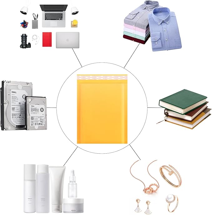 DaSen Kraft Bubble Mailers 8.5x11 Inch 50 Pcs,Small Self-Sealing Mail Shipping Bags,Yellow Padded Envelopes #2