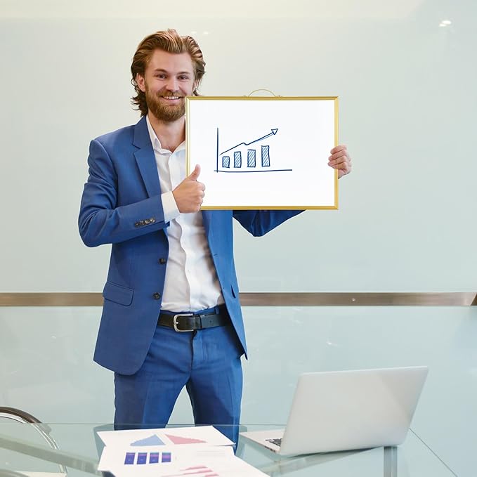 TSJ OFFICE White Board Calendar - 12 X 16 Inches Magnetic Dry Erase Board Monthly Calendar, Double Sided Writing Tablets with a Handle, to Do List Notepad for Office, Home, School, Gold Aluminum Frame