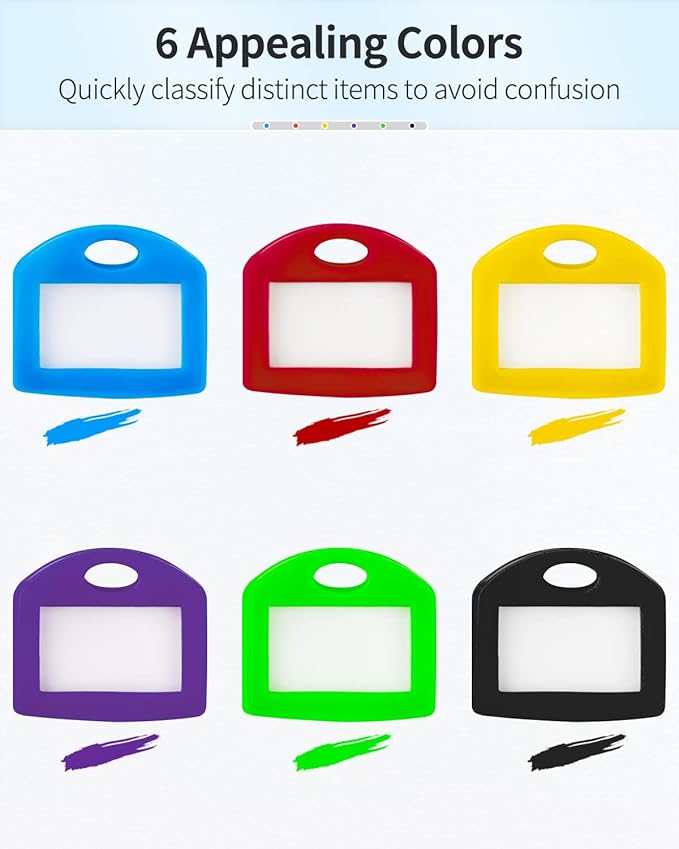 Uniclife 48 Pcs Key Cap Tags 1 Inch Key Covers Protectors with Blank Paper Labels and Clear Windows Soft Key Identifiers for Standard Regular Thin Flat House Keys (Not for Odd-Shaped Keys), 6 Colors