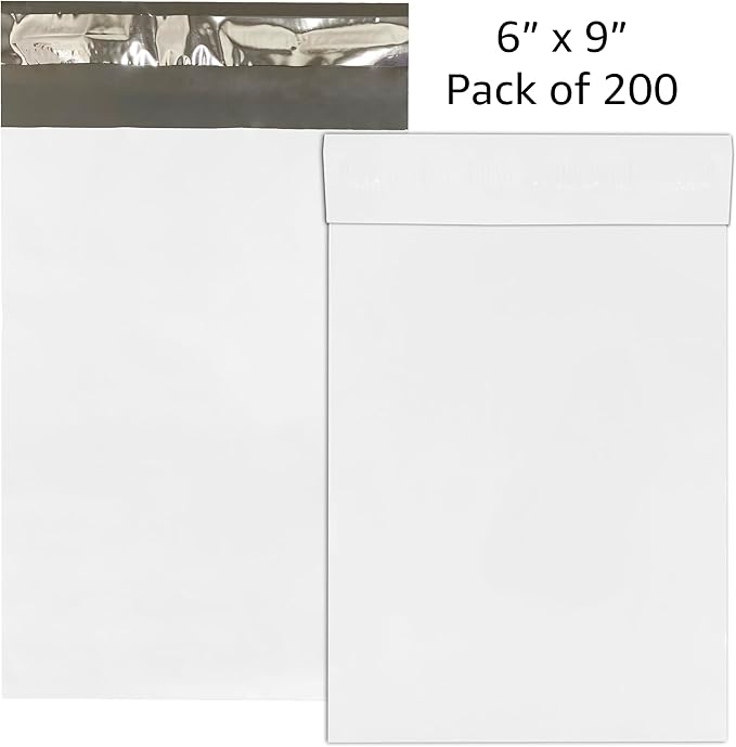 Colored Poly Mailers Pack of: Be creative with your packaging with Colored mailers (White, 6" x 9" pack of 200)