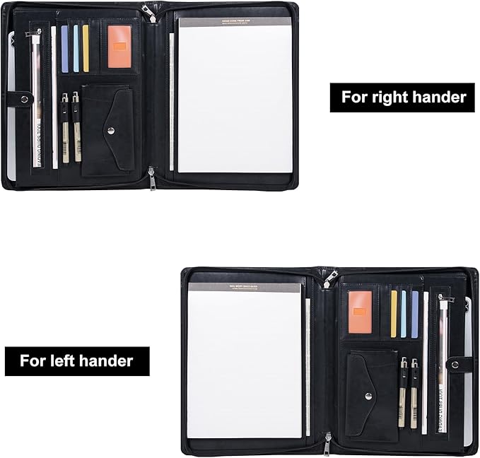 AZXCG Portfolio Binder, Leather Portfolio for Men, Padfolio for Women,Leather Folder, Portfolio Notebook, Gift for Women and Men, Black