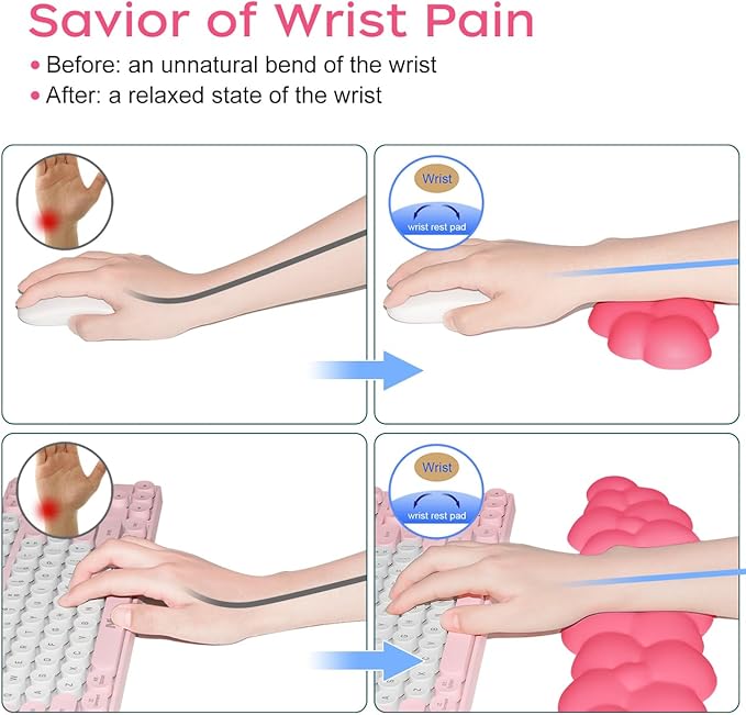 JIKIOU Upgrade Leather Cloud Keyboard Wrist Rest, Cloud Wrist Rest with Non-Slip PU Base, Comfortable Memory Foam Wrist Rest for Computer Laptop Mac Gaming Office and Pain Relief Christmas Wish Gift