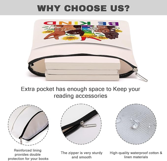 Book Themed Gifts Waterproof Book Sleeve Book Pouch LGBT Equality Rights Reading Gifts for Women Sisters Book Covers for Paperbacks Book Accessories Book Protector with Zipper and Front Pocket