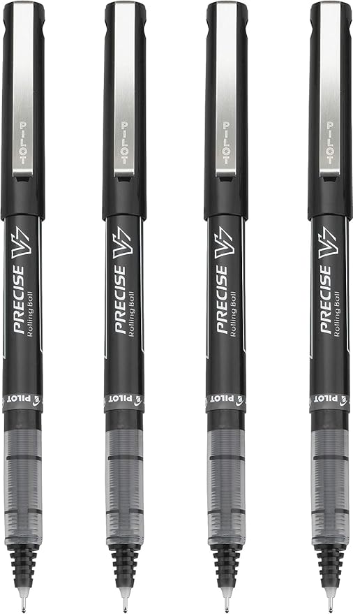 Pilot, Precise V7, Capped Liquid Ink Rolling Ball Pens, Fine Point 0.7 mm, Black, Pack of 4