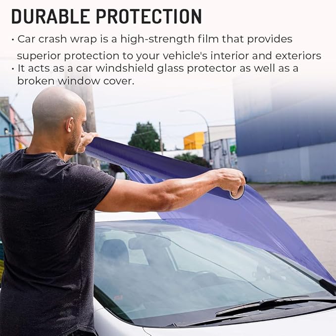 HI-TECH Collision Crash Wrap, 36" X 100' X 3 MIL, Wreck Wrap for Damaged Vehicles, Super Sticky Adhesive, Automotive Crash Protection Film, Clean Removal