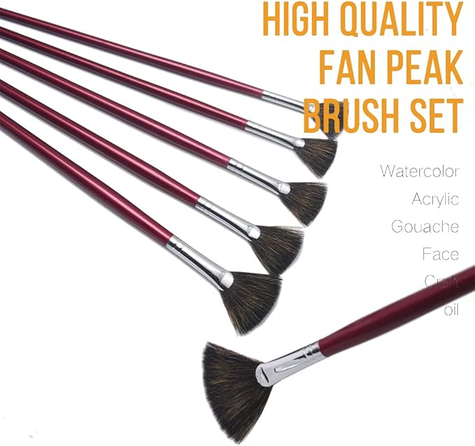 high-Grade Mink 6 pcs/Set Fish Tail Fan Shape Watercolor Gouache Acrylic Painting Pen Artist Oil Painting Brushes Art Supplies