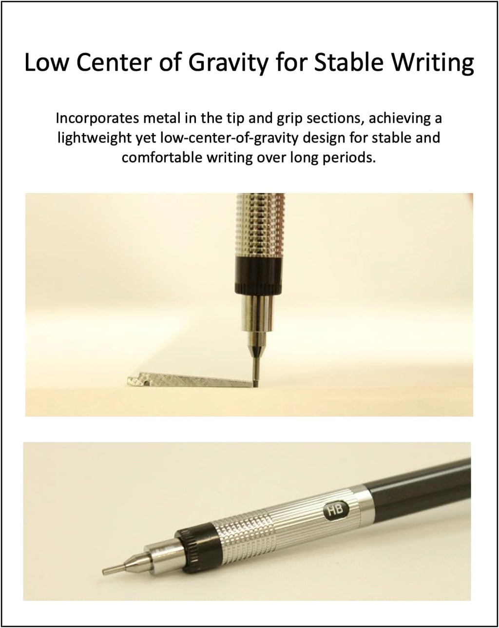 Graphlet Mechanical Drafting Pencil + Ain HB/B/2B leads, original Black slim pen case (5 sizes)