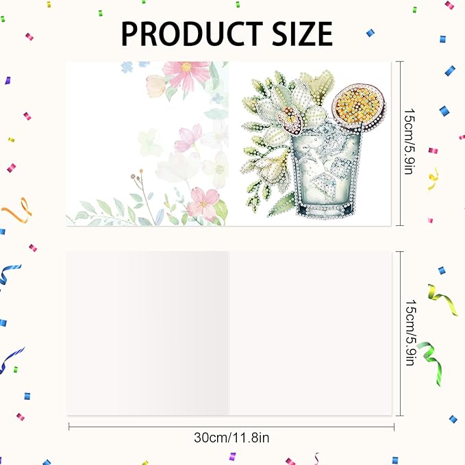 Tontut 6pcs Diamond Art Painting Kit Greeting Card, Mug Flower 5D DIY Diamond Handmade Holiday Greeting Card with Envelope, Holiday Gift Congratulation