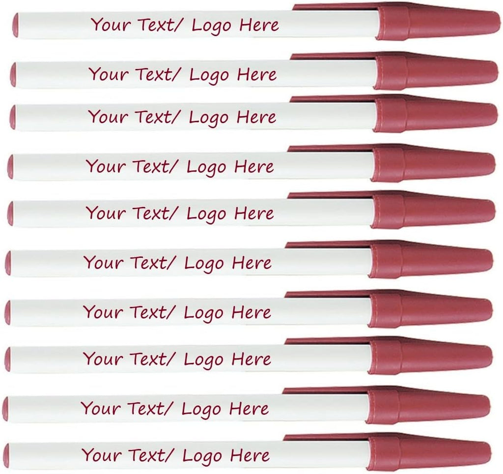 Personalized Stick Pens With your Custom Logo or Text-500 Pack Bulk-for Businesses, Parties, and Events, Custom Printed Slim Ballpoint Pens with Cap, Burgundy, Black Ink