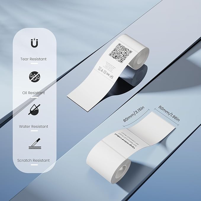 CLABEL Upgrade Thermal Label 6 Roll 1.96" x 3.14" for 221B/220B/230B Label Maker, 50x80mm 90 Sheet Sticker Labels,Waterproof, Oil-Proof, Anti-frictional