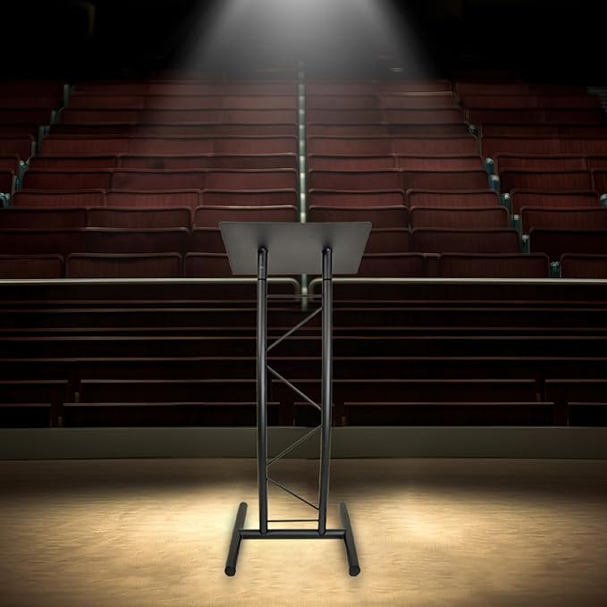 Kingdom KML8CB All Metal-Constructed Curved Lectern with “H” Style Base, Stand up Church Pulpit, Slanted Lectern, Conference Podium for Speakers, Speeches, Other Occasions, Powder Coat Finish Black