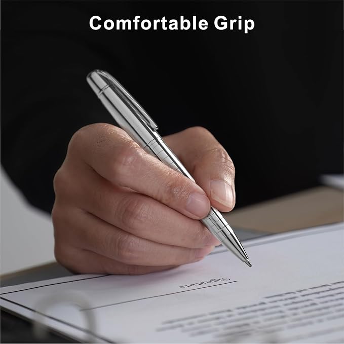 Cambond Ballpoint Pens Black Pens - Bulk Pens Metal Pen for Journaling Gift Business Men Police Flight Attendants 1.0 mm Medium Point Nice Pens, 3 Pens with 6 Refills (Sliver)