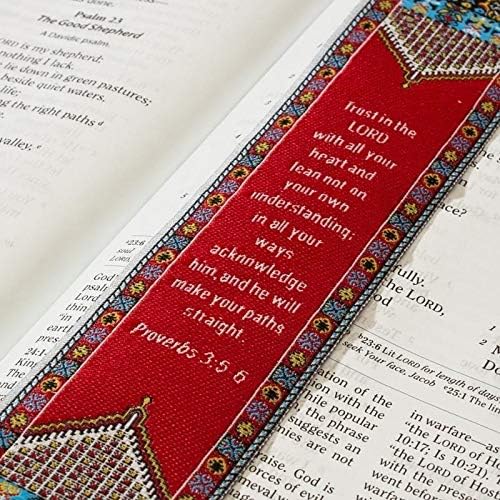 Trust in The Lord, Bulk Pack of 6 Woven Fabric Christian Bookmarks, Silky Soft Proverbs 3:5-6 Red Flexible Bookmarker for Novels Books and Bibles, Traditional Turkish Woven Design, Memory Verse Gift